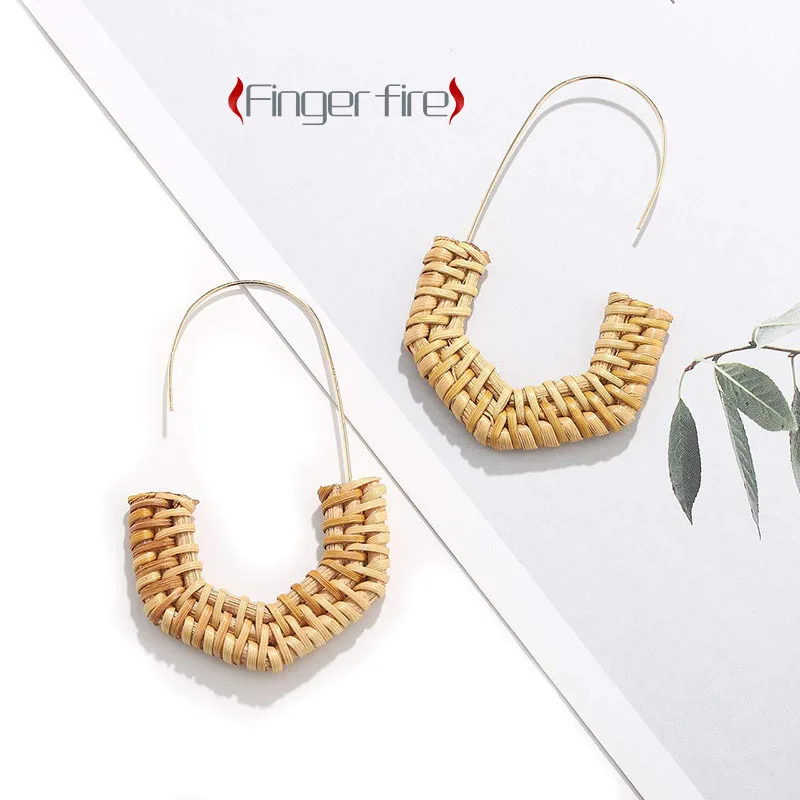 

Fashion Exquisite Braided Half Hexagon Earrings Unique Wooden Handicraft