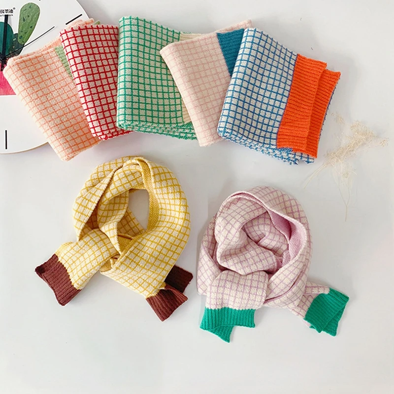 

Корейский стиль, детский шерстяной шарф контрастной расцветки в мелкую клетку, Осень-зима, теплый шарф для маленьких девочек и мальчиков