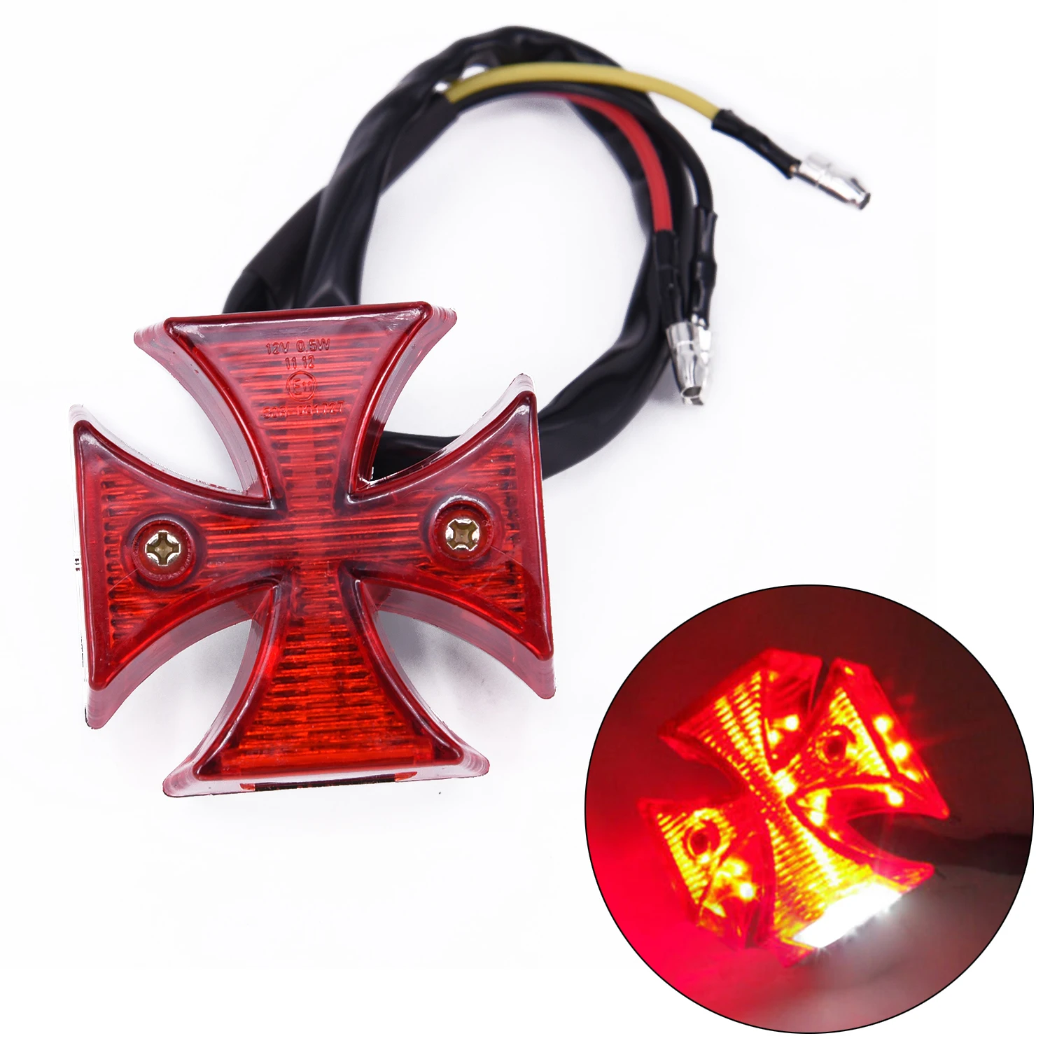 

1pc Motorcycle Tail Light Rear Tail Brake Lamp License Plate Light Cross LED ABS Surround With Red Lens For Bike Dirt Bike Quad