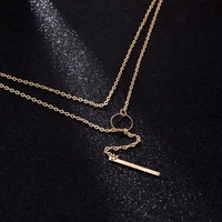 personalized gold plating stainless steel round horizontal bar pendant choker layered y necklace for women girls