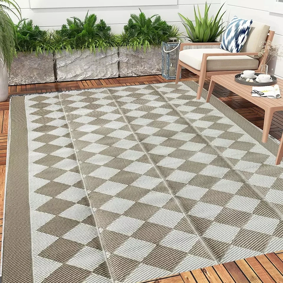 5x8ft Indoor Outdoor Home Garden Patio Porch Area Rugs Outside RV Camping Plastic PP Rug Portable Picnic Mat with Carrying Bag
