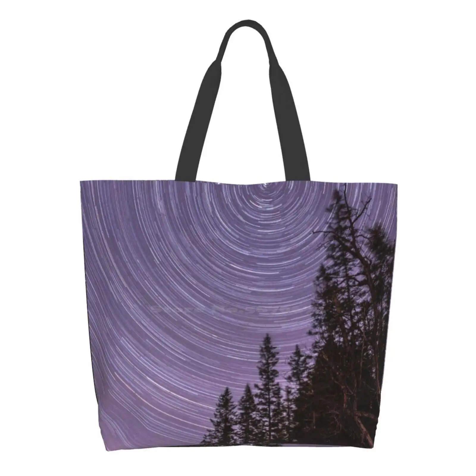 

Star Trails Over The River Large Size Reusable Foldable Shopping Bag Star Trails Winter Snow River Cold Temperature Night