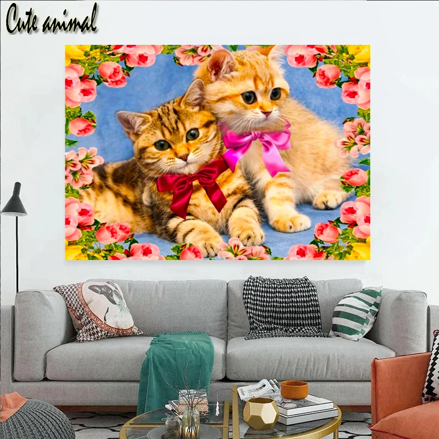 

5D DIY Diamond Embroidery Cat Couple Picture Of Rhinestones Full Square New Arrivals Diamond Painting Cute Pet Flower Mosaic