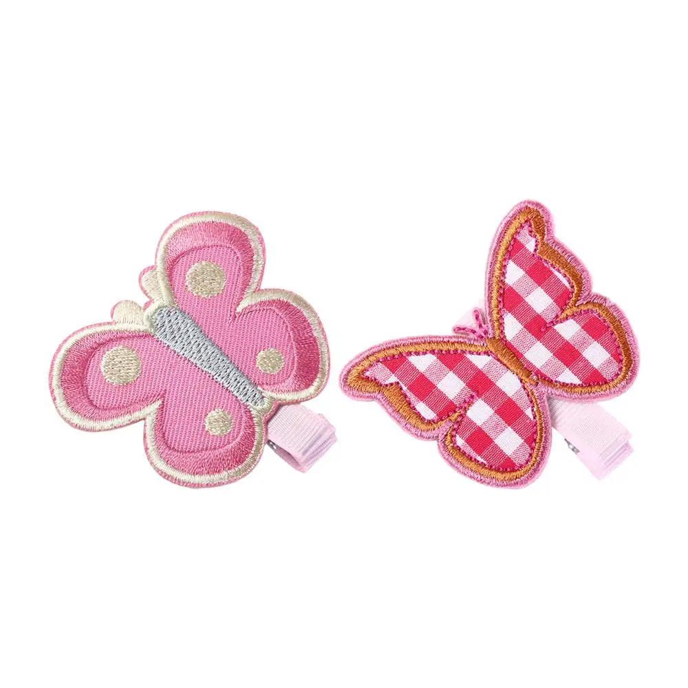 

Butterfly Hair Clips Cute Embroidery Lattice Hair Pins Plaid PinkColor Barrettes for Women Girls