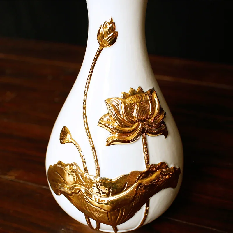 Керамическая ваза с золотыми цветами лотоса домашняя Настольная Ваза Декор зал