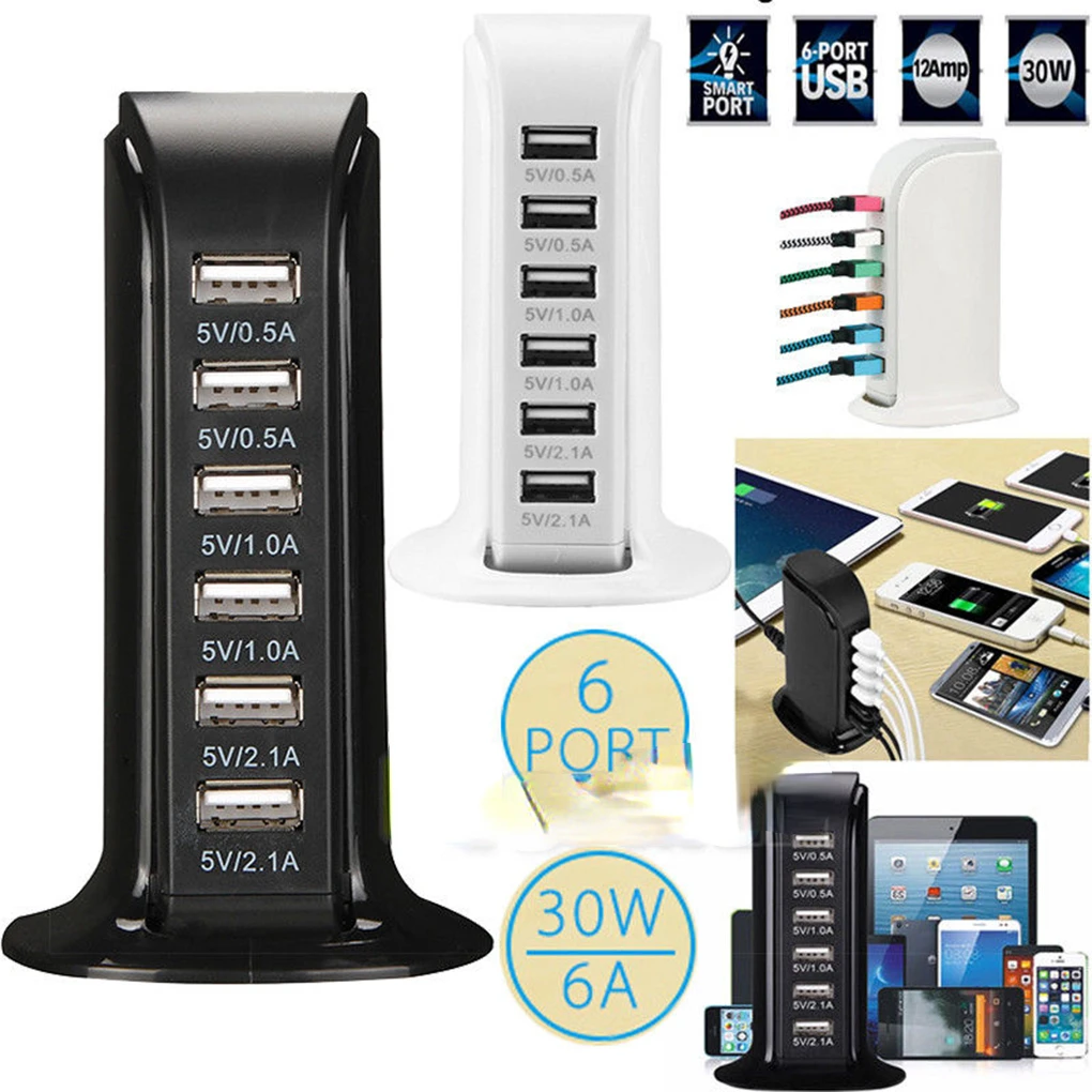 

Multi 6 USB Port Hub Charger Desktop Quick Charging Dock Station Home Multiple Travel Adapter Wall Socket US AU EU UK Plugs