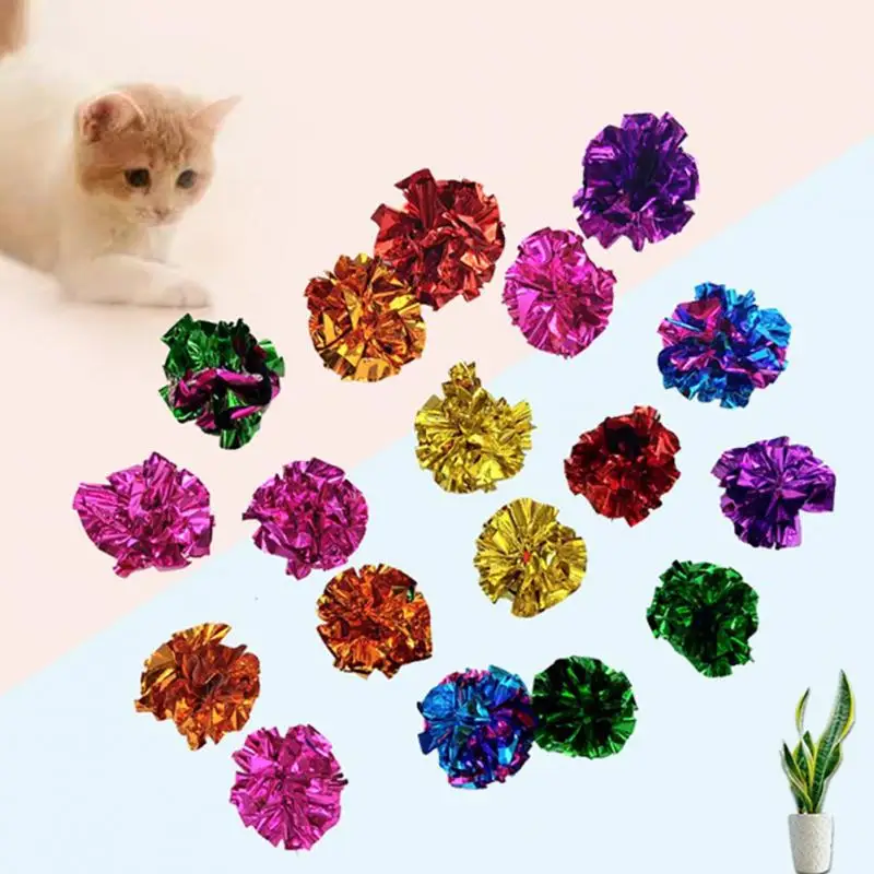 

5Pcs 5.5CM Cat sounding tin foil ball self-hey Toy Interactive Sound Ball Crinkle Ring Paper Kitten Pet Toys Random Color