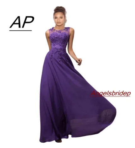 

Purple Chiffon Long Evening Dress For Women Appliques Beading Formal Party Prom Gowns Robes De Soiree Plus Size