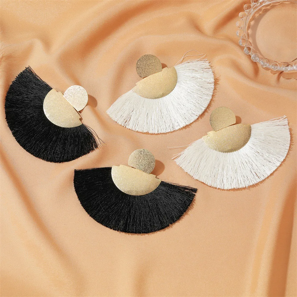 

Exaggerated Fan-shape Earrings Bohemia Vintage Frosted Tassel Earrings For Women Earing Jewelry Big Earings New Earring