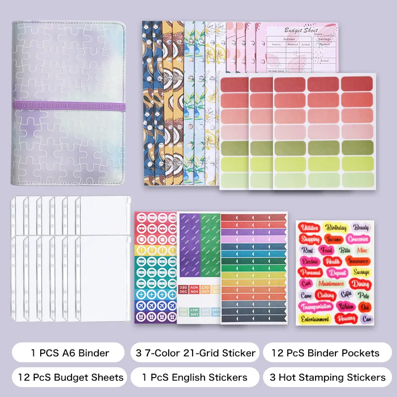 

A6 PU Leather Budget Binder Notebook Cash Envelopes System Set,with Binder Pockets For Money Budget Saving Bill Organizer