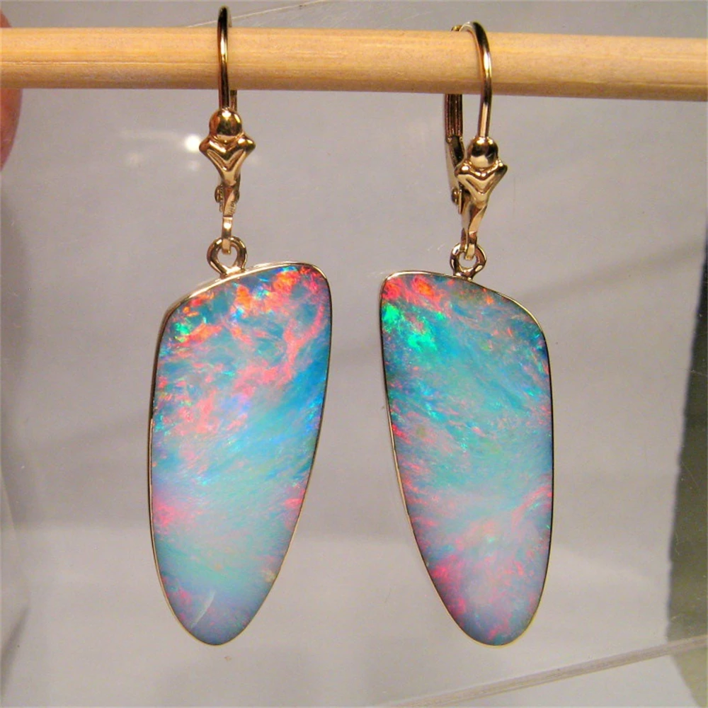 

Vintage Colorful Moonstone Opal Drop Earrings For Women Fashion Geometric Flower Leaf Earrings Personality Party Jewelry Gifts