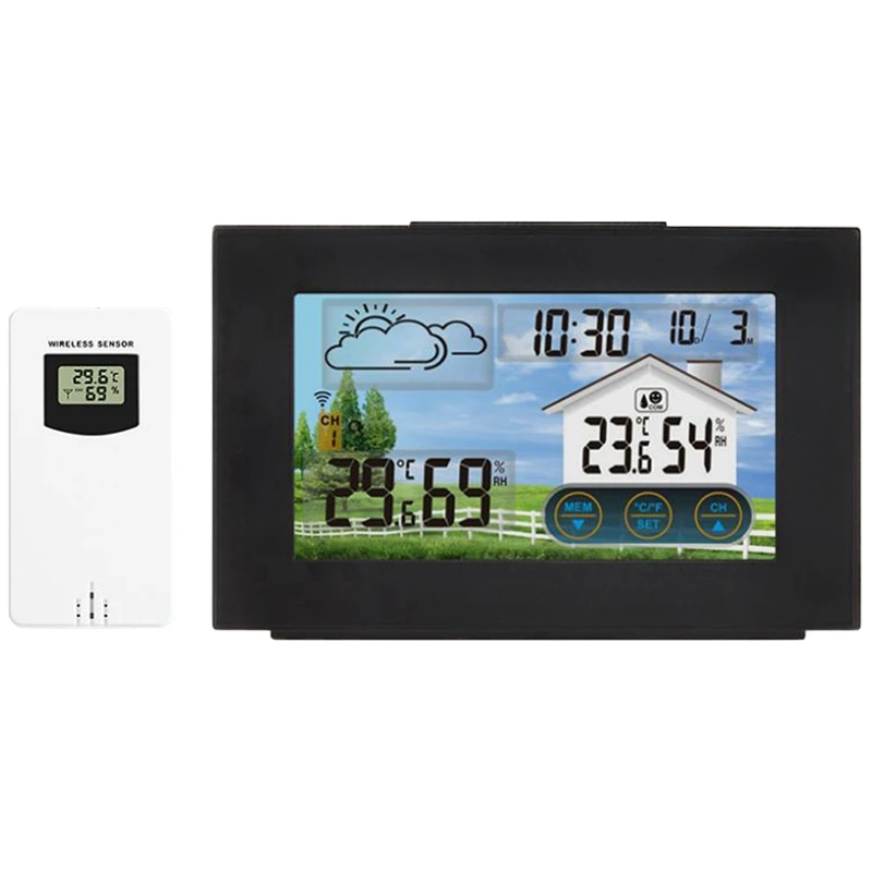 

LBER Weather Station Contact Screen Wireless Indoor Outdoor Temperature Humidity Meter Digital Alarm Clock 1-3 Sensor