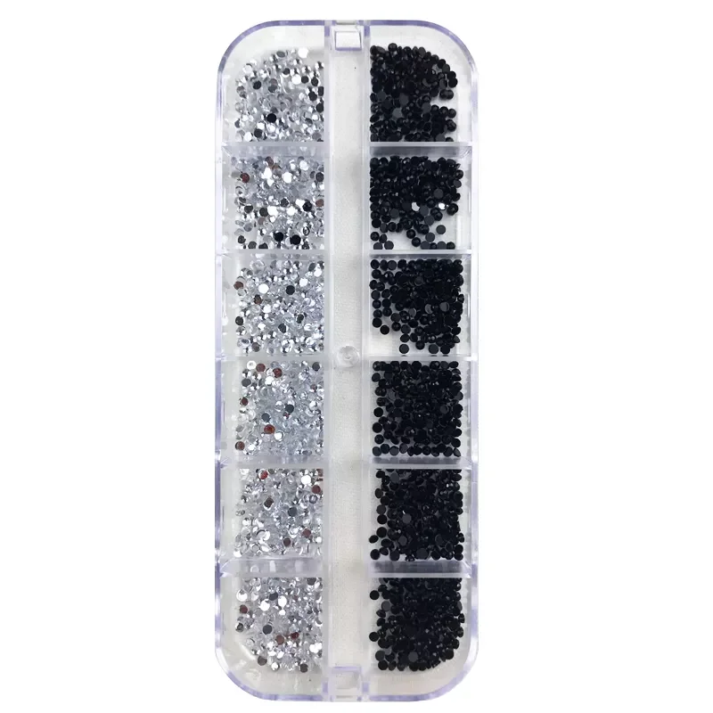

Nail Rhinestones 2mm Black Clear White Round Crystal AB Flatback Glitter Nail Art Decorations with Box