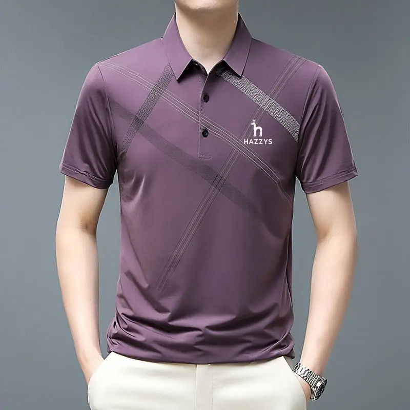 Embroidered LOGO New Men's Polo Golf Shirt Polo Collar Short Sleeve Loose Striped Button Plaid Casual Comfortable Fashion Top