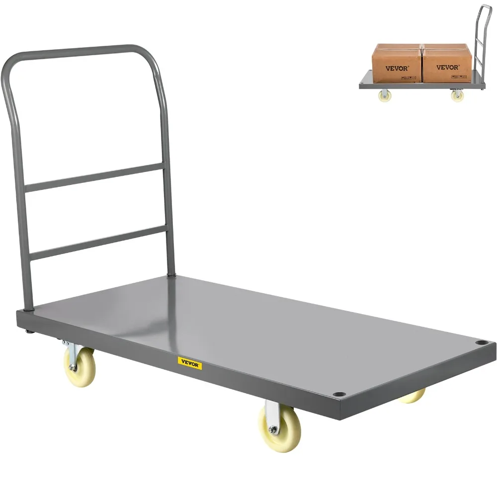 

Platform Truck, 2000 lbs Capacity Steel flatbed Cart, 47" L x 24" W x 32" H Flat Dolly, Hand Trucks with 5" Nylon Casters