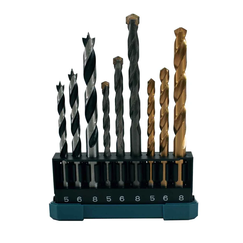 Набор сверл Makita D-71962 комплект из 9 насадок с прямым хвостовиком для работ по