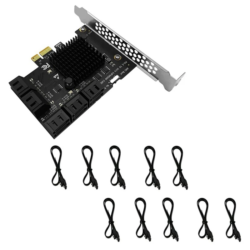 

Плата расширения с 10 портами SATA 3,0 на PCIe X1 PCI Express SATA адаптер SATA3 6G конвертер с кабелем SATA для ПК, сервера