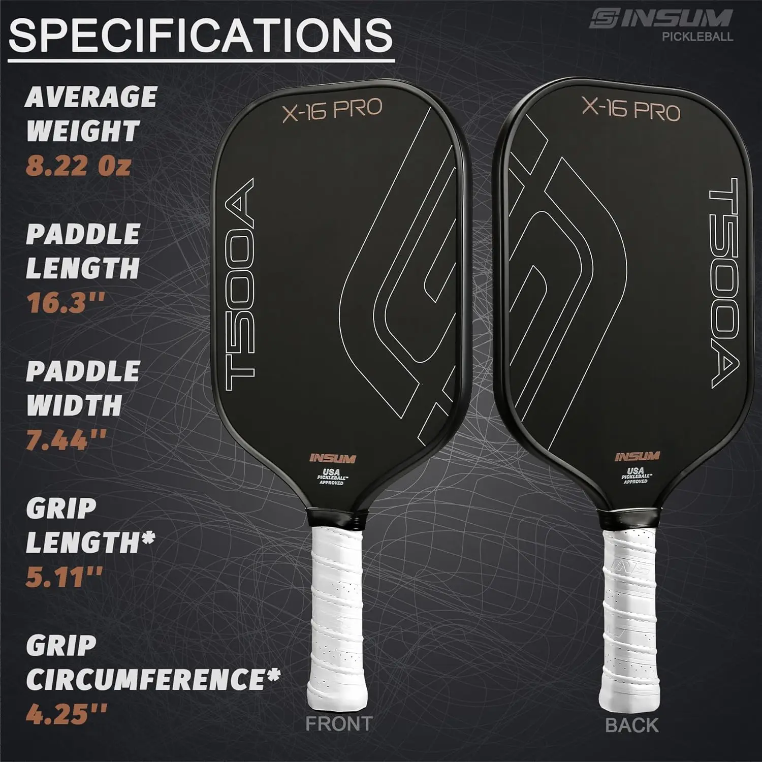 T500A Toray Raw Carbon Fiber 16mm Pickleball Paddle Sets USAPA Approved Designed for Ultimate Spin &amp Consistency Rackets - Black