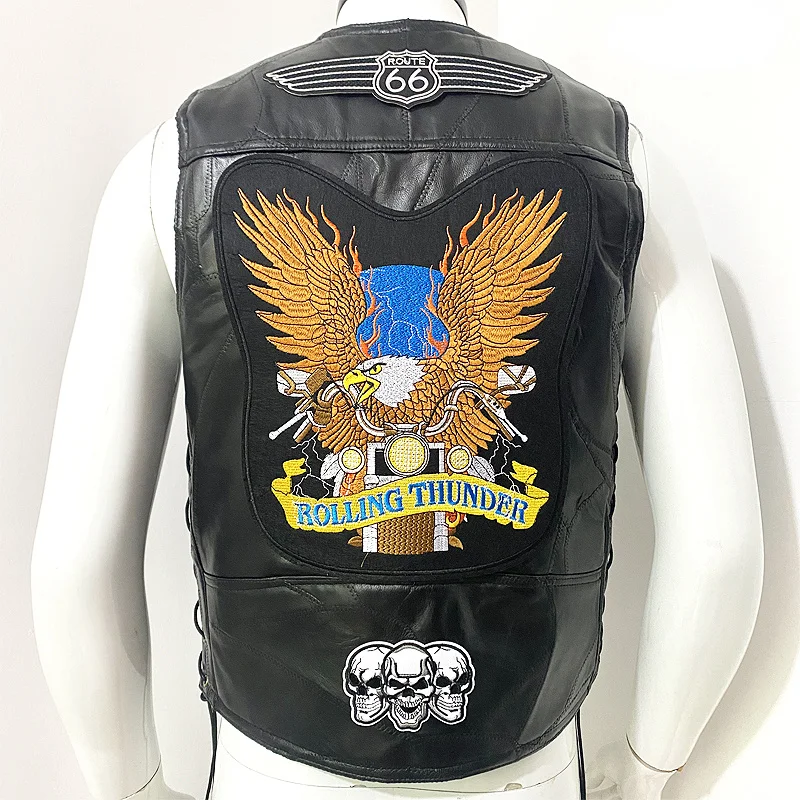 

Men Leather Vest Fashion Patch Embroidery Casual Streetwear Waistcoat Locomotive Motorcycle Jacket Moto&Biker Punk Vests