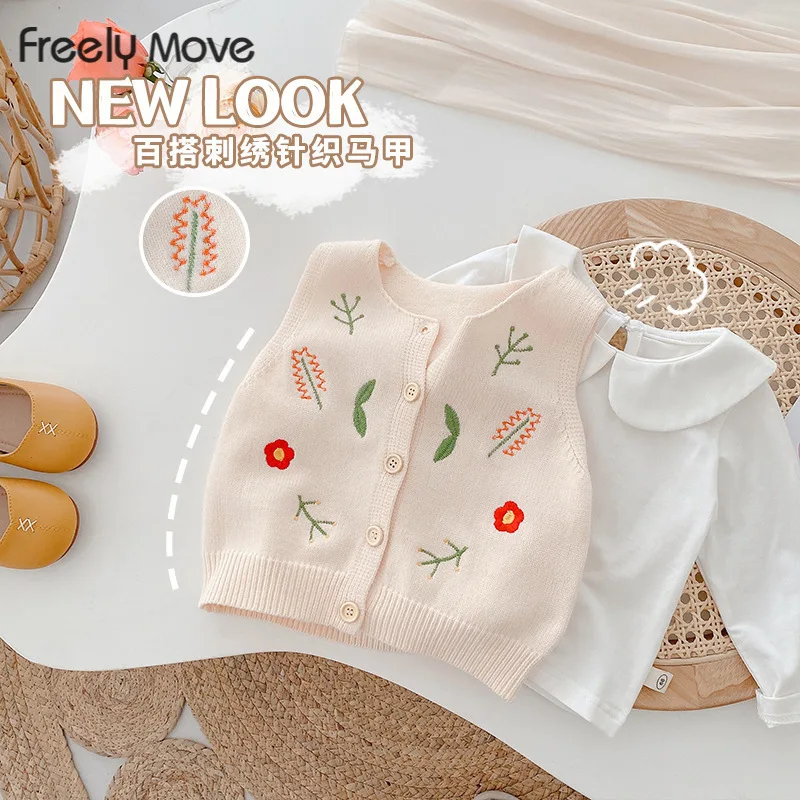

Freely Move Kids Infant Warm Cardigan Children Vest Knit Sweater Cotton Autumn Baby Jacket Sleeveless Girls Vest Cotton Kids