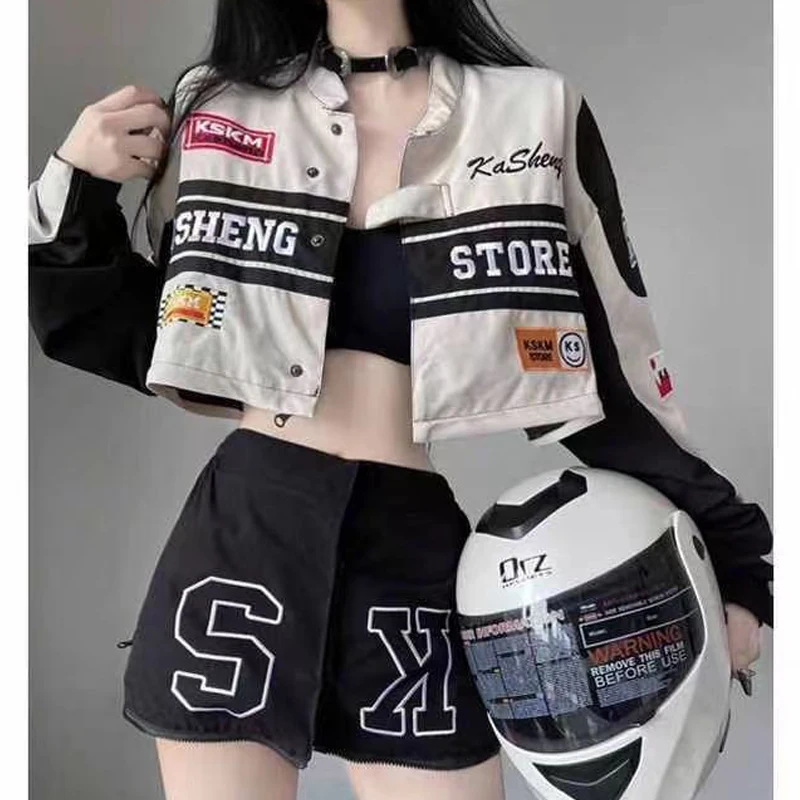 

YICIYA jacket bomber women varsity Jackte Detachable Hem Embroidery y2k Long Sleeves racing Vintage Coat Baseball jackets Coat