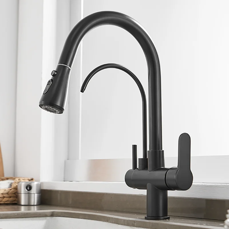 

Drinking Black Kitchen Faucet Brass Cold Hot Water Spray Dual Spout Extender Washbasin Faucet Bathroom Cuisine Kitchen Items YQ