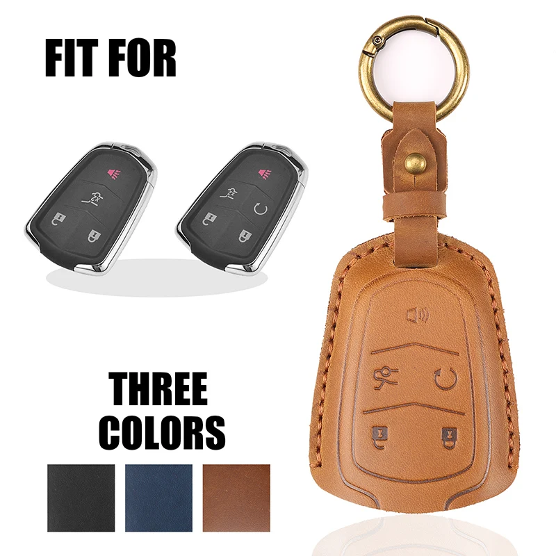 

Genuine Leather Keychain for Cadillac XT5 CT6 CT5 Completely Handmade Key Case Car Accessories Interior Woman Men MenKeys Holder