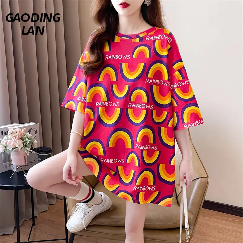 

Женская футболка с коротким рукавом, круглым вырезом и принтом радуги