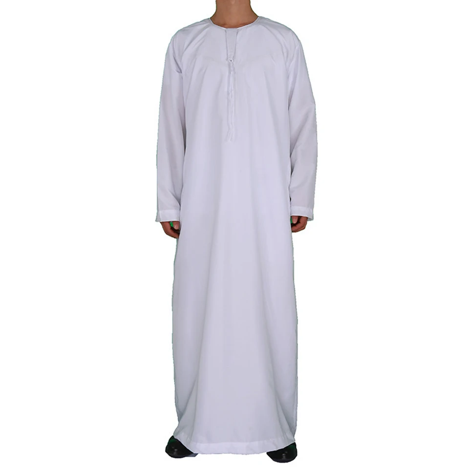 Muslim Men Kaftan Omani Robes Pakistan Traditional Jubba Thobe Kurta Arab Abaya Turkish Dress Dubai Islam Clothing Pure White