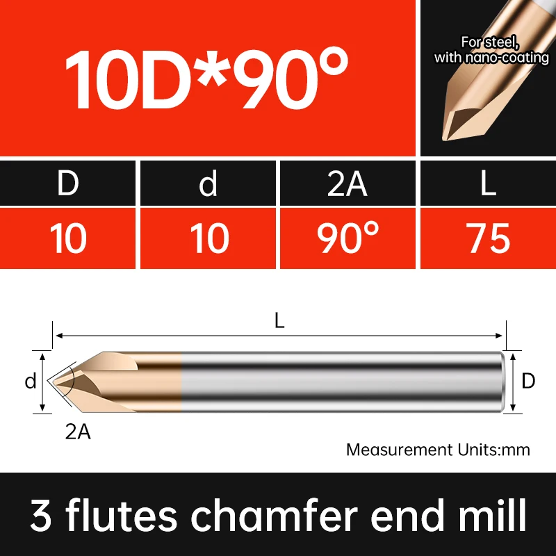 Weitol HRC60 3-зубая фреза для снятия фаски 90 градусов Фреза с ЧПУ Гравировальный инструмент с ЧПУ Твердосплавная концевая фреза для снятия фаски