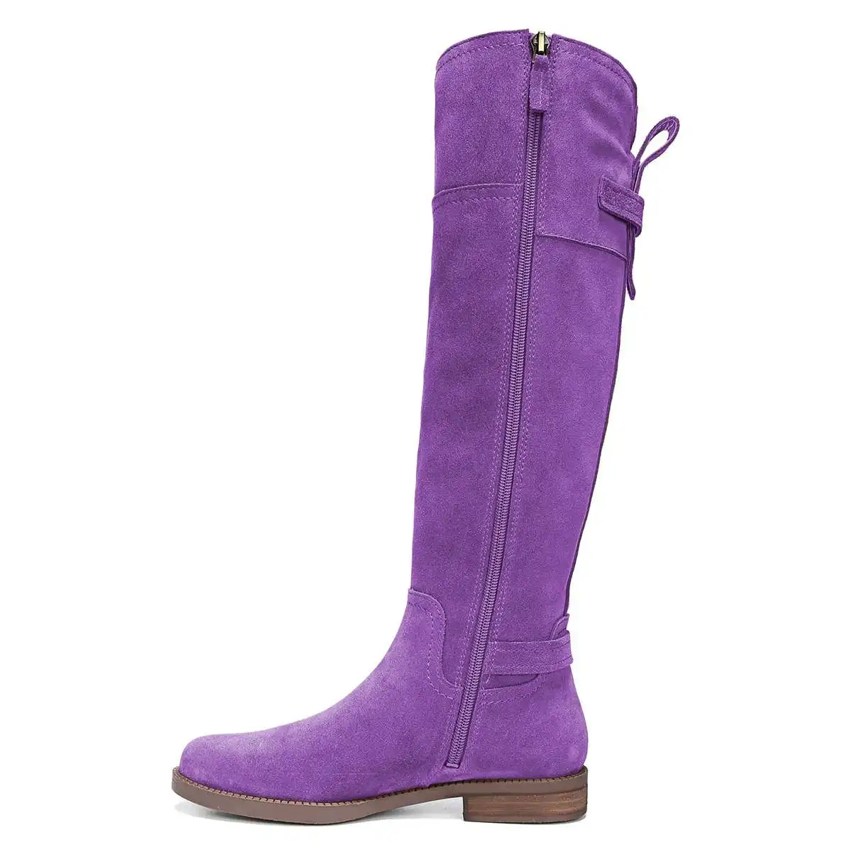 Round Toe Block Heeled Over-The-Knee Boots Purple Suede Ladies Side Zip High Boots