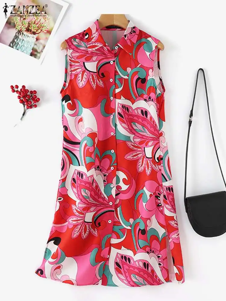 Летняя богемная Женская Повседневная рубашка ZANZEA Модный женский сарафан без