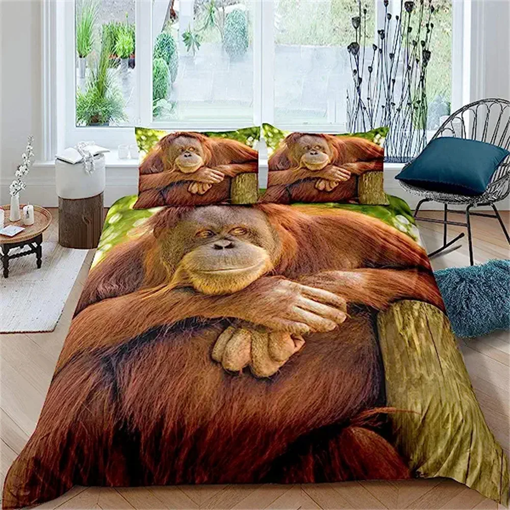 

Gorilla Duvet Cover for Girls Boys Adults Brown Wild Animal Comforter Cover Nature Wildlife Duvet Cover for Bedroom Decoration