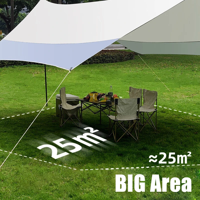5.2x4.5m Large Silver Coating Tarp Waterproof Hexagonal Awning Camping Outdoor Shade Tarpaulin Tent Shelter Sunshade Flysheet