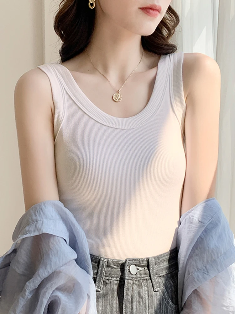 

2023 Summer Women Fashion Crop Top Sexy O-neck Sleeveless Tank Tops Fitness Knitted Ribbed Vest Female Camis Black White Gray