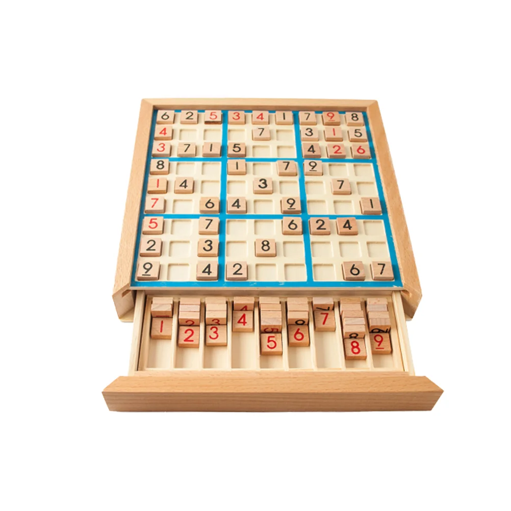 

Деревянная доска для игры в судоку с выдвижным ящиком, образовательная головоломка-плитка, игра для мышления для детей ()