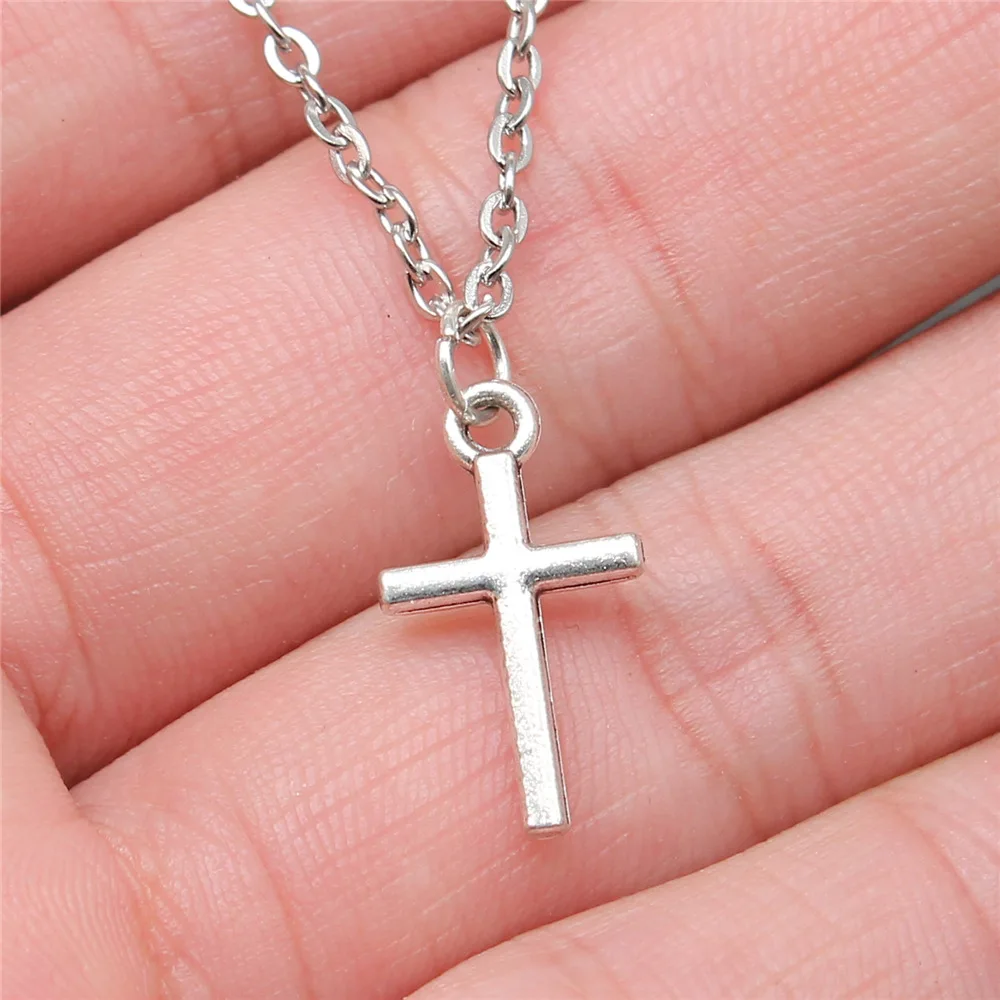 

Drop Shipping Antique Silver Color 19x11mm Cross Necklaces Short Chain Choker Necklaces
