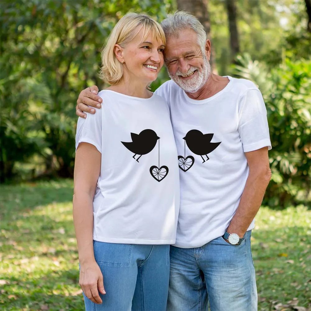 

Новинка 2022, футболка для пары, летняя одежда для влюбленных с принтом в виде любящих птиц, футболка, повседневные хлопковые футболки с корот...