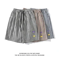 summer mens oversized plaid shorts cotton hip hop casual shorts drawstring japanese style harem shorts fashion streetwear pants