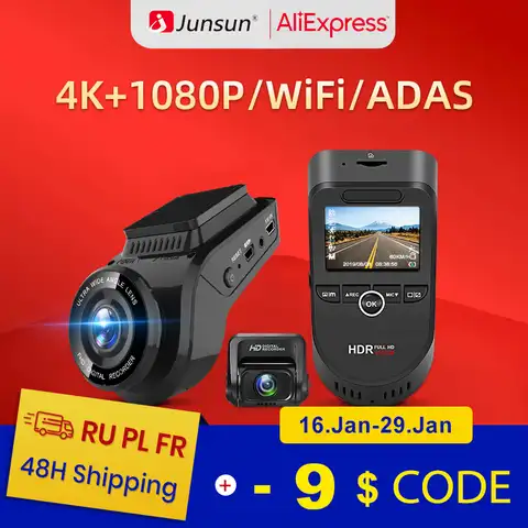 Junsun S590 WiFi 4K видеорегистраторы автомобильные Ultra HD 2160P 60fps gps ADAS авторегистратор камера рекордер sony 323 камера заднего вида 1080P ночное видение ви...