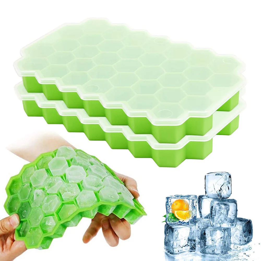 

37 Cavity Honeycomb Ice Cube Mold Reusable Silicone Ice Cube Trays BPA Free Ice Maker with Removable Lids for Whiskey Cocktail