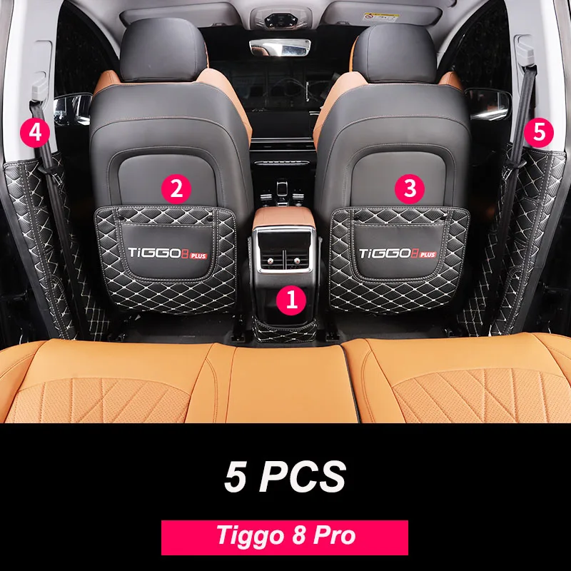 

For Chery Tiggo 8 Pro 2021 2022 Leather Anti-Child-Kick Pad Car Waterproof Seat Back Protector Cover Mud Storage Bag Accessories