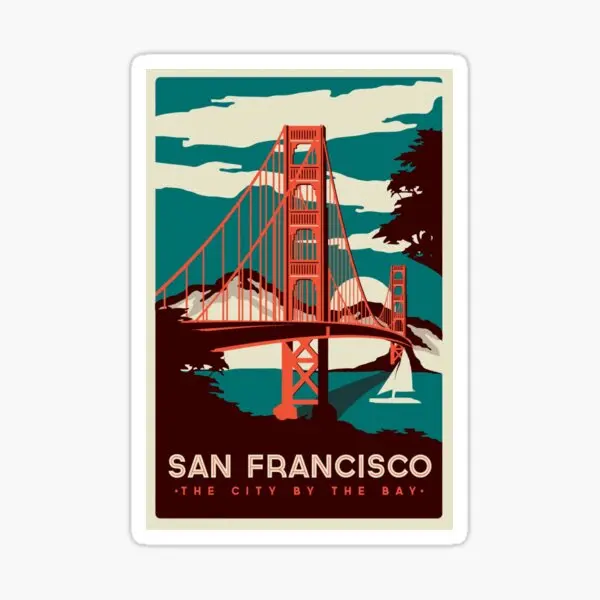 

San Francisco Golden Gate Bridge Retro P 5PCS Stickers for Wall Living Room Background Kid Print Art Home Cute Decorations