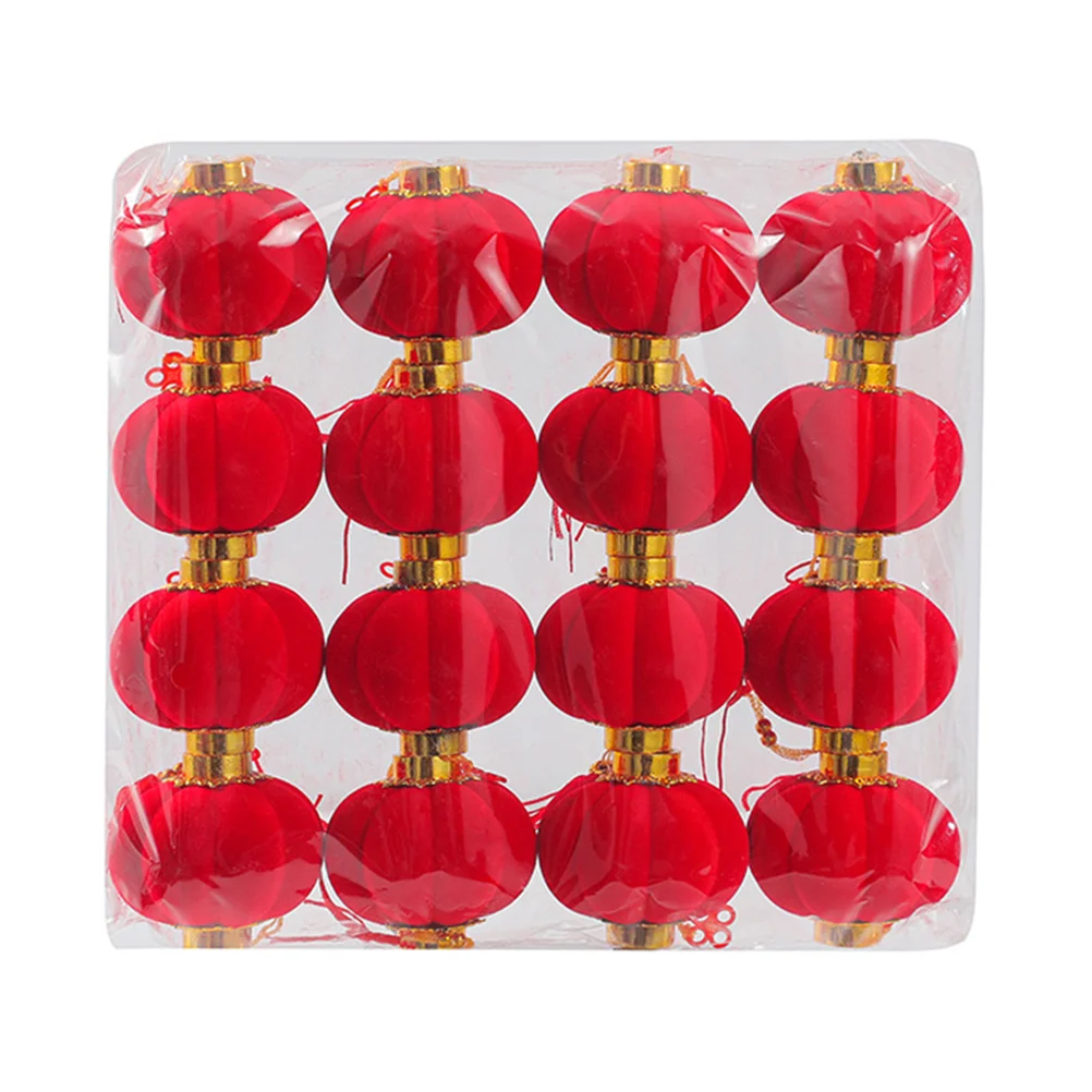 

16 Pcs Small Lantern Flocking Cloth Lanterns Decoraciones Para Baños Ornament Party Plastic New Year Red