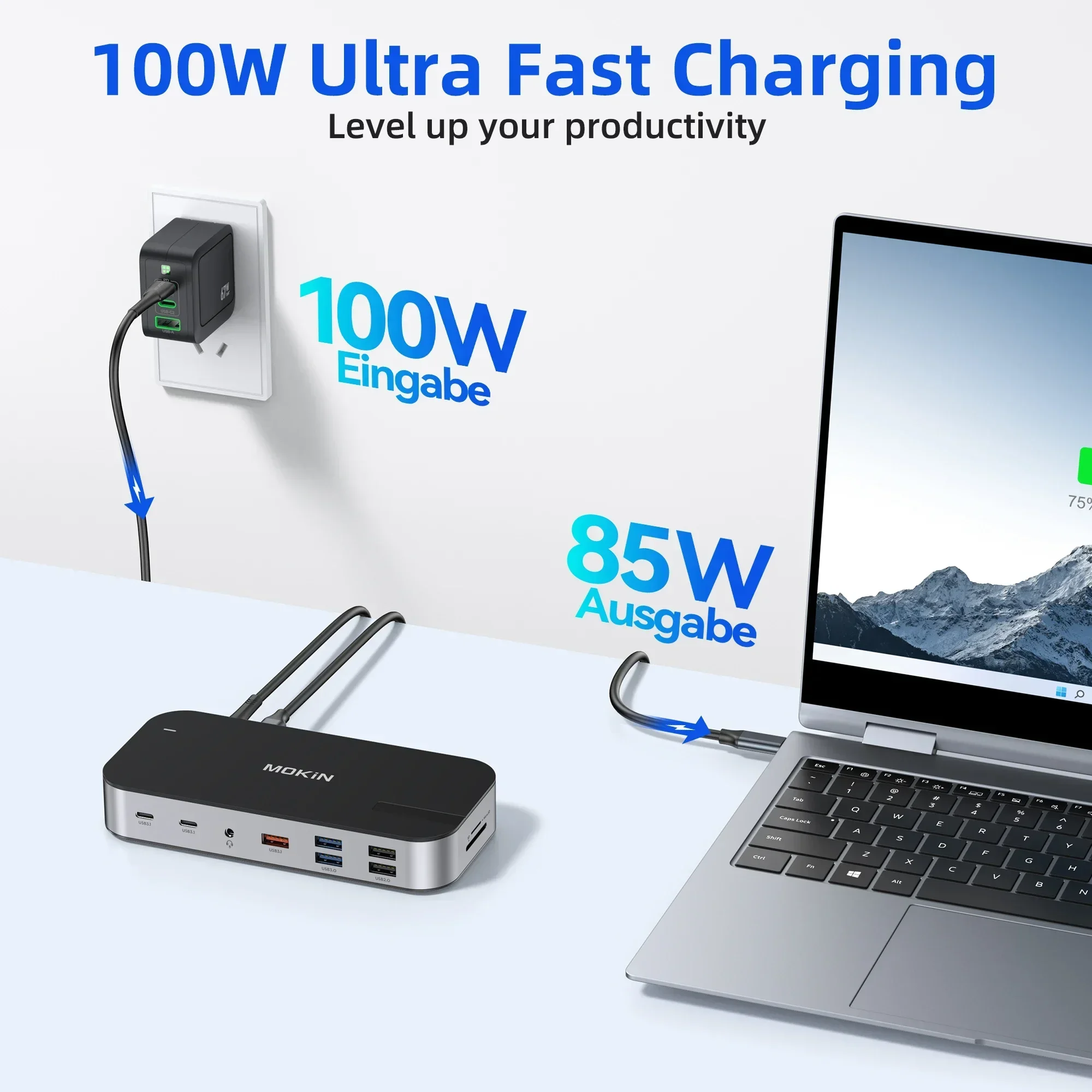 MOKiN 16 в 1 Док-станция USB C Hub 3 HDMI 10 Гбит/с 3.1 RJ45 SD/TF Audio PD 100 Вт для ноутбука MacBook Air/Pro M1/M2
