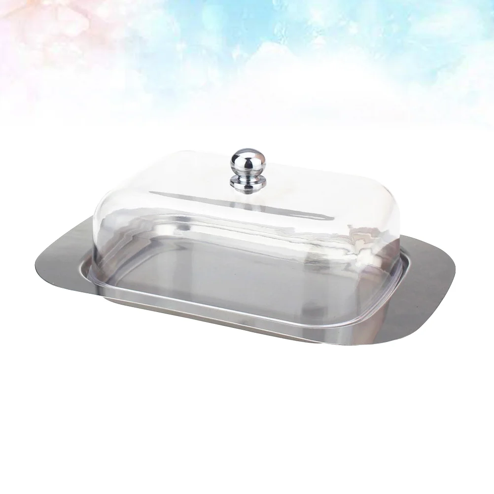 

Stainless Steel Butter Dish Serving Tray with Lid Kitchen Cream Plate Cheese Holder