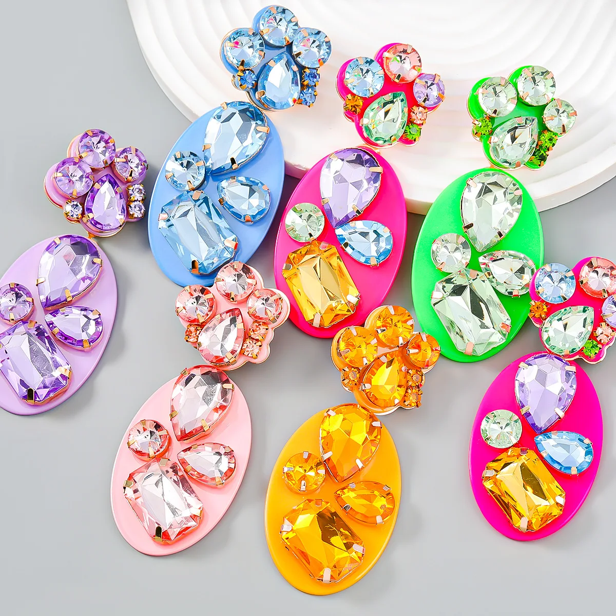 

Exaggerate Colorful Oval Acrylic Resin Crystal Earrings For Women 2023 Fashion Geometric Dangle Earrings Statement Jewelry Gifts