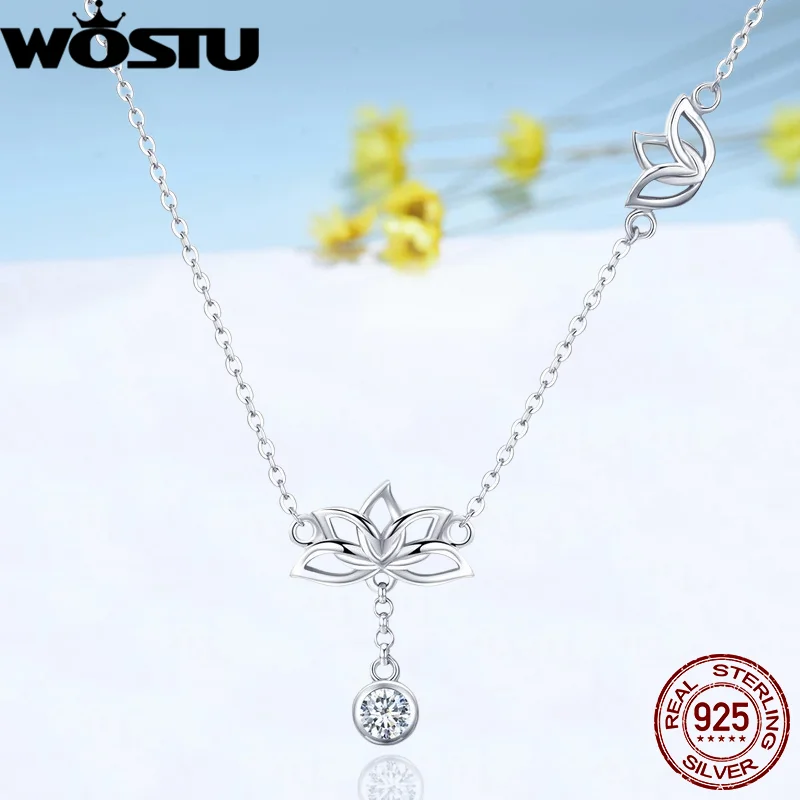 

Женское Ожерелье с цветком лотоса WOSTU, из стерлингового серебра 925 пробы, роскошные свадебные серебряные украшения FNN012
