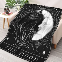 cute tarot card crescent moon and cat graphic blankets flannel magic lightweight throw blanket for bedding outdoor bedspreads