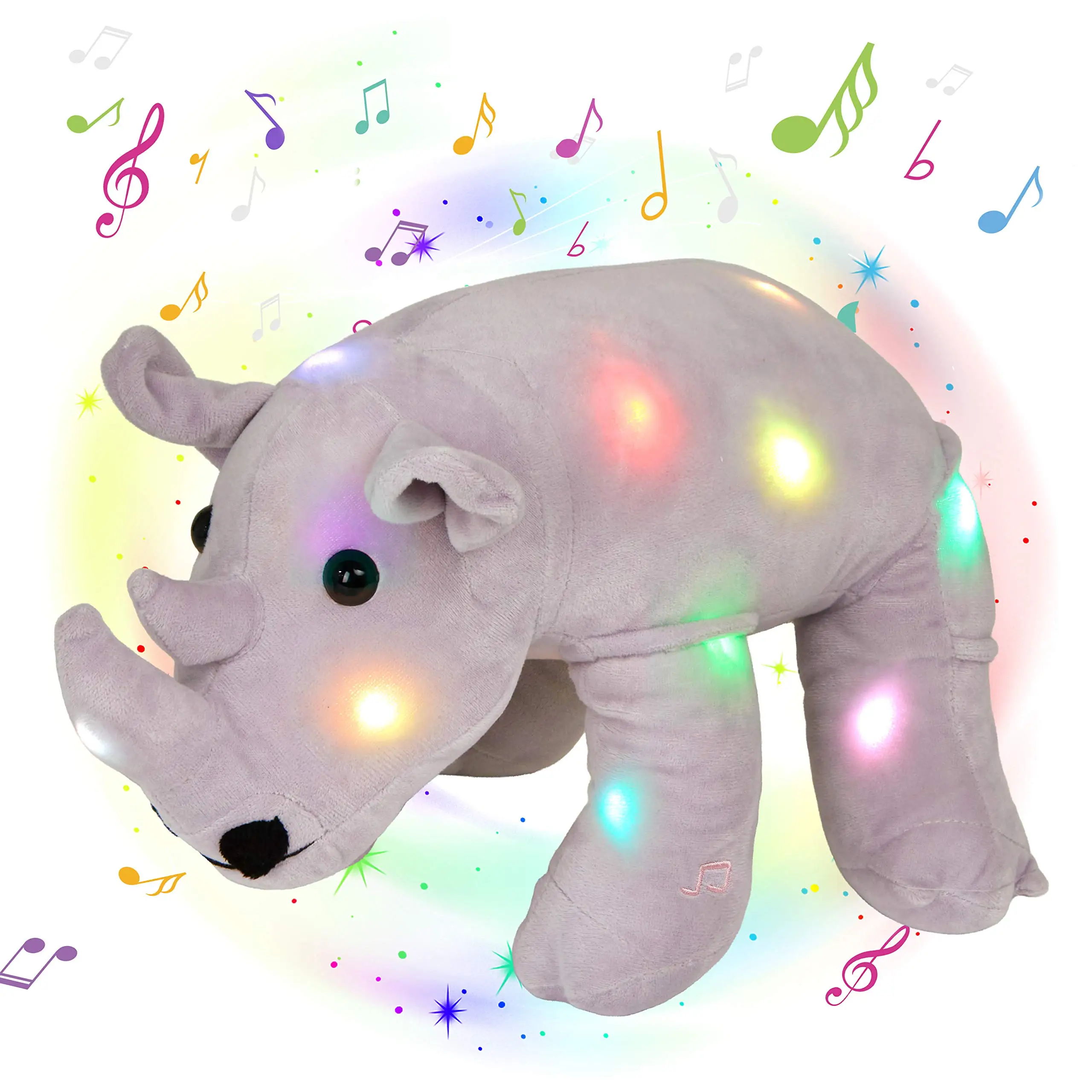 

Musical LED Light Plush Toys Rhino Doll Cute 36cm Throw Pillows Stuffed Toy Animals Birthday Gift for Girls Children